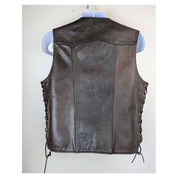 J Winter Leather Biker Vest Large Brown Western Yoke Lace Up Buffalo Snaps USA - Picture 2 of 12